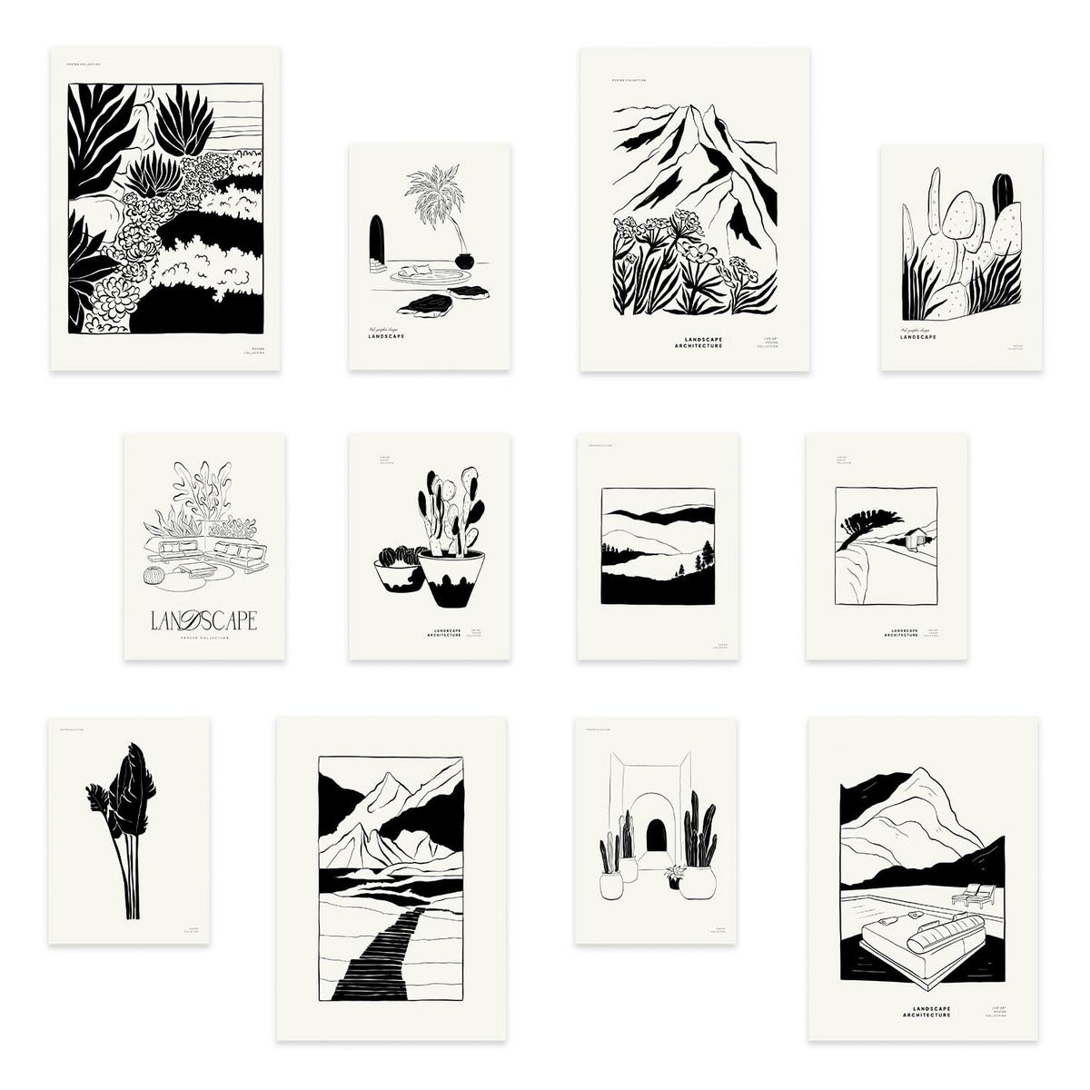 POSTER Set Mit 12 Modernmix 1 Landschaftsdrucke A3 Rahmenlos - Klar, Papier (29.7/5/42cm) - Nacnic