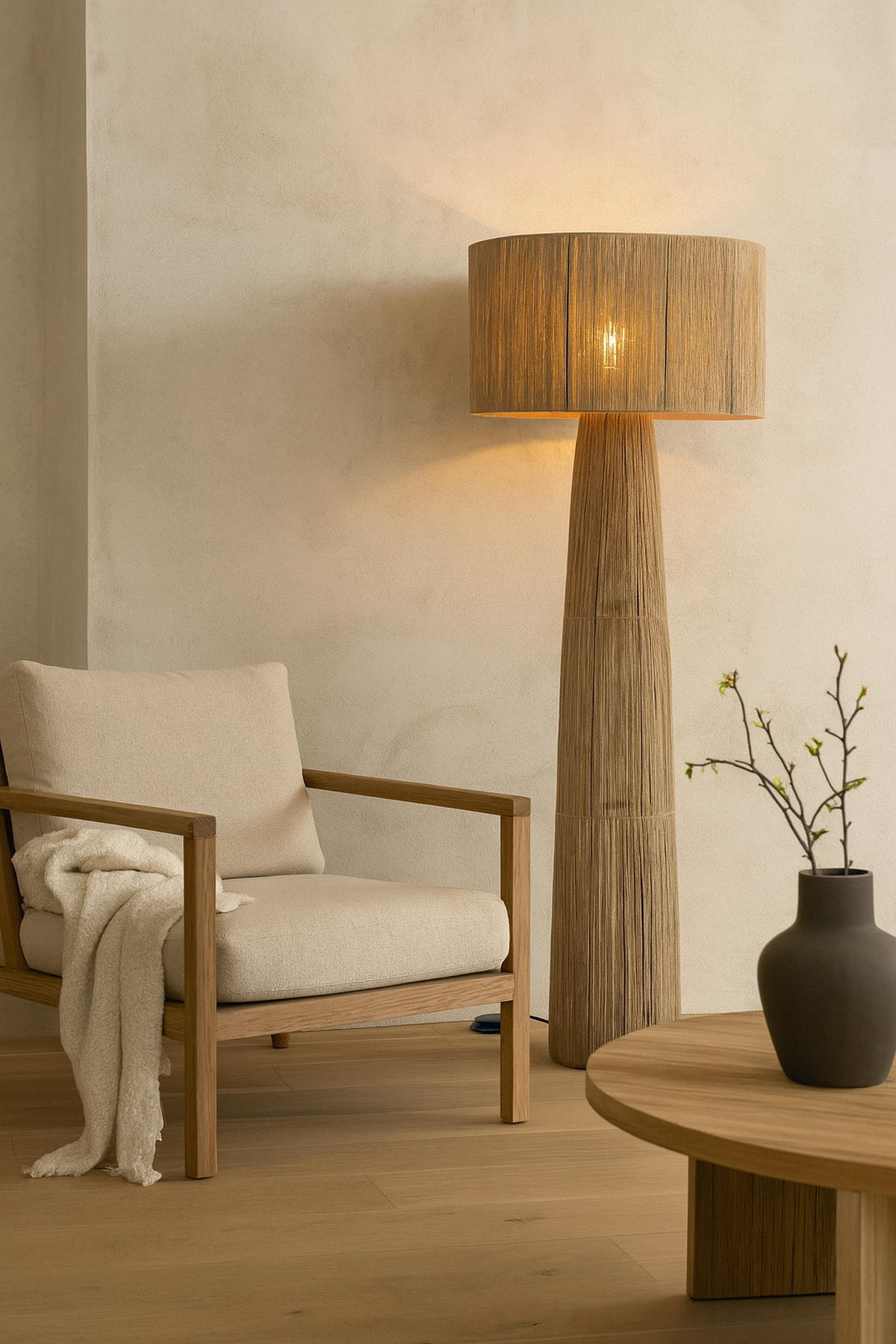 STEHLEUCHTE Diro Jute - Naturfarben, Naturmaterialien (46/46/135cm) - Urban Interiors