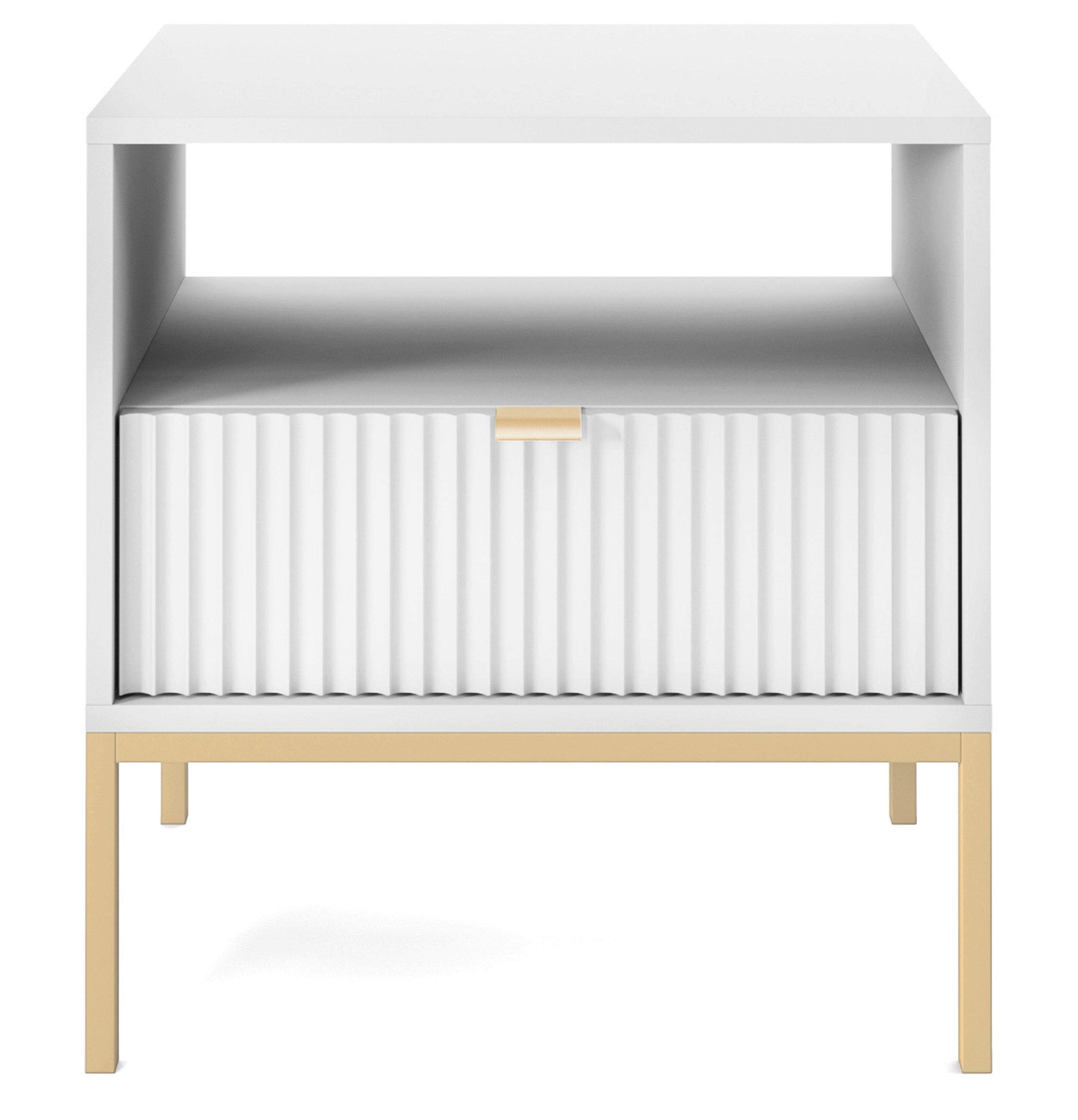 NOČNÝ STOLÍK Vellore biela so zlatým rámom 54 cm - biela/zlatá, kov/kompozitné drevo (54/56/39cm) - Selsey