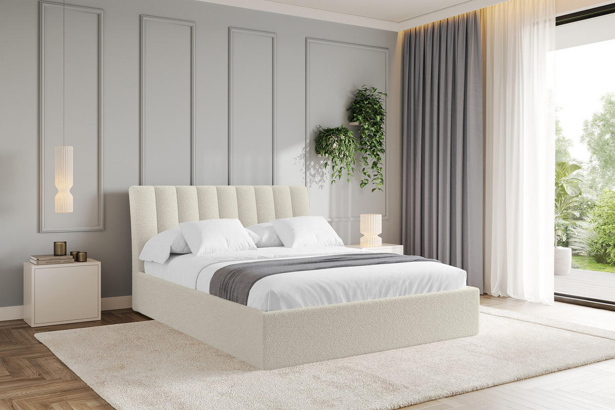 POLSTERBETT mit Bettkasten und Lattenrost, Boxbett ohne Matratze - ILAN 180x200 Beige - Sandfarben, Holzwerkstoff/Textil (180/200cm) - ALTDECOR