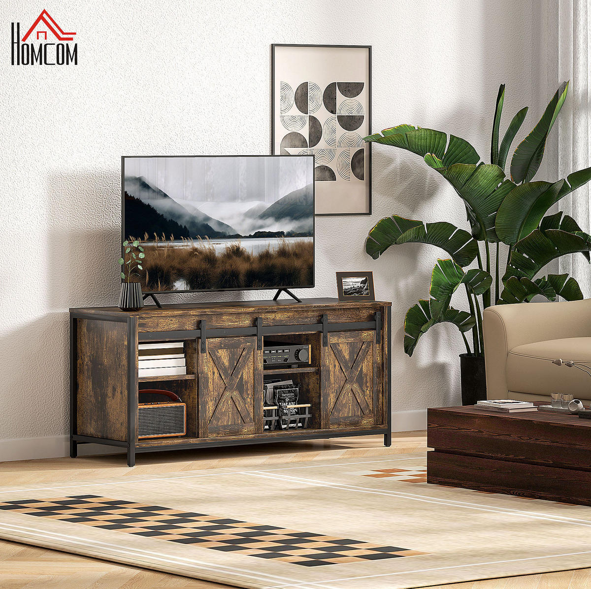 TV-LOWBOARD 120/40/54 cm mit Schiebetüren und Kabeldurchlass - Braun, Holzwerkstoff (120/54/40cm) - BEAOK
