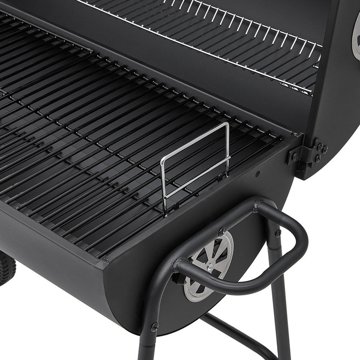 HOLZKOHLEGRILL mit Rollen aus Kohlenstoffstahl in Schwarz für draußen Carbonstahl groß mobil – ideal für Familienfeiern 79 x 68 x 90 cm 10,5 kg - Schwarz, Metall (68/90/79cm) - Livingandhome
