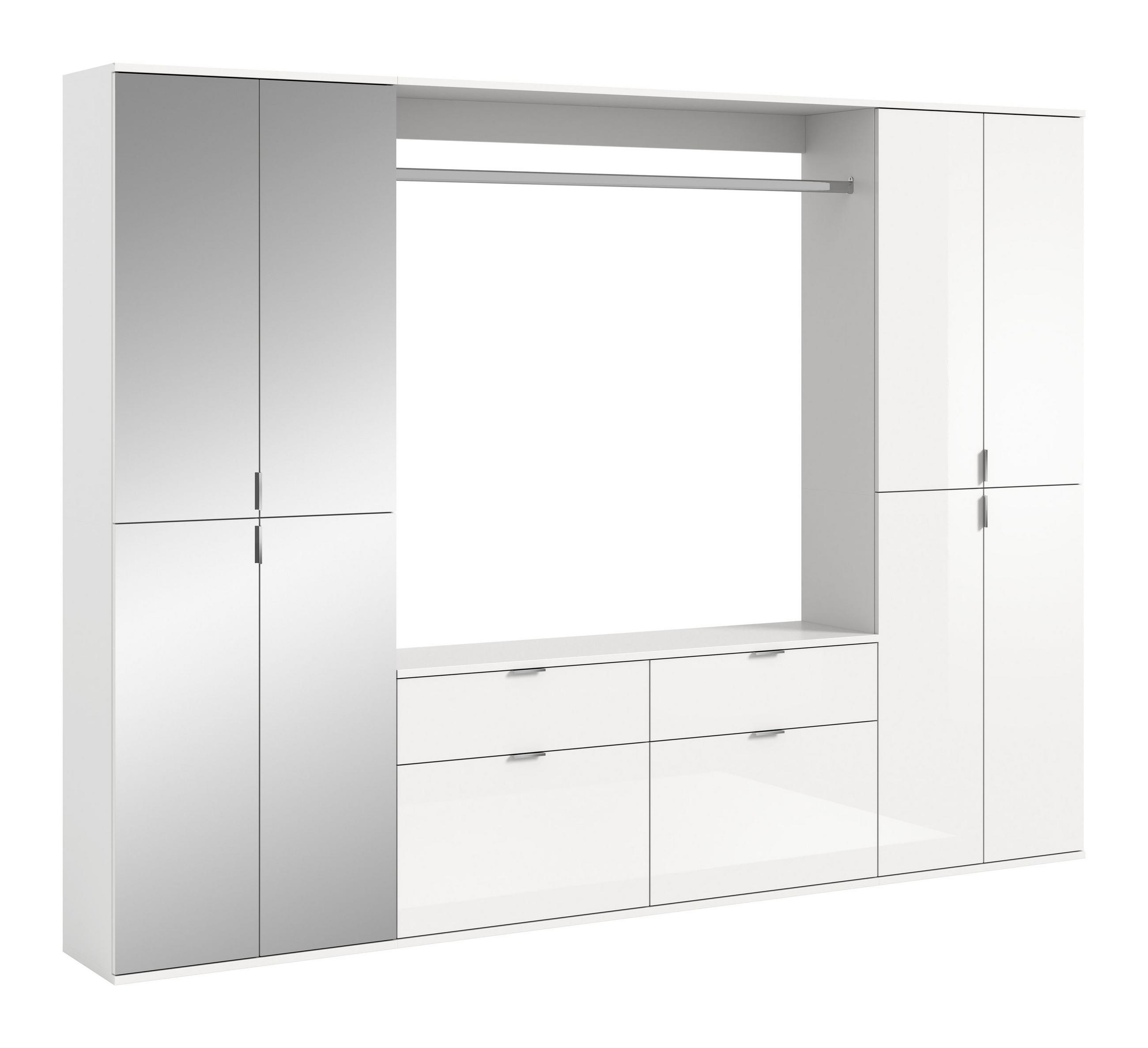 GARDEROBENKOMBINATION 4tlg. Projekt X Garderobe in weiß Nb. und weiß hochglanz B/H/T: 243x193x34 cm - Weiß, Holzwerkstoff (243/193/34cm)