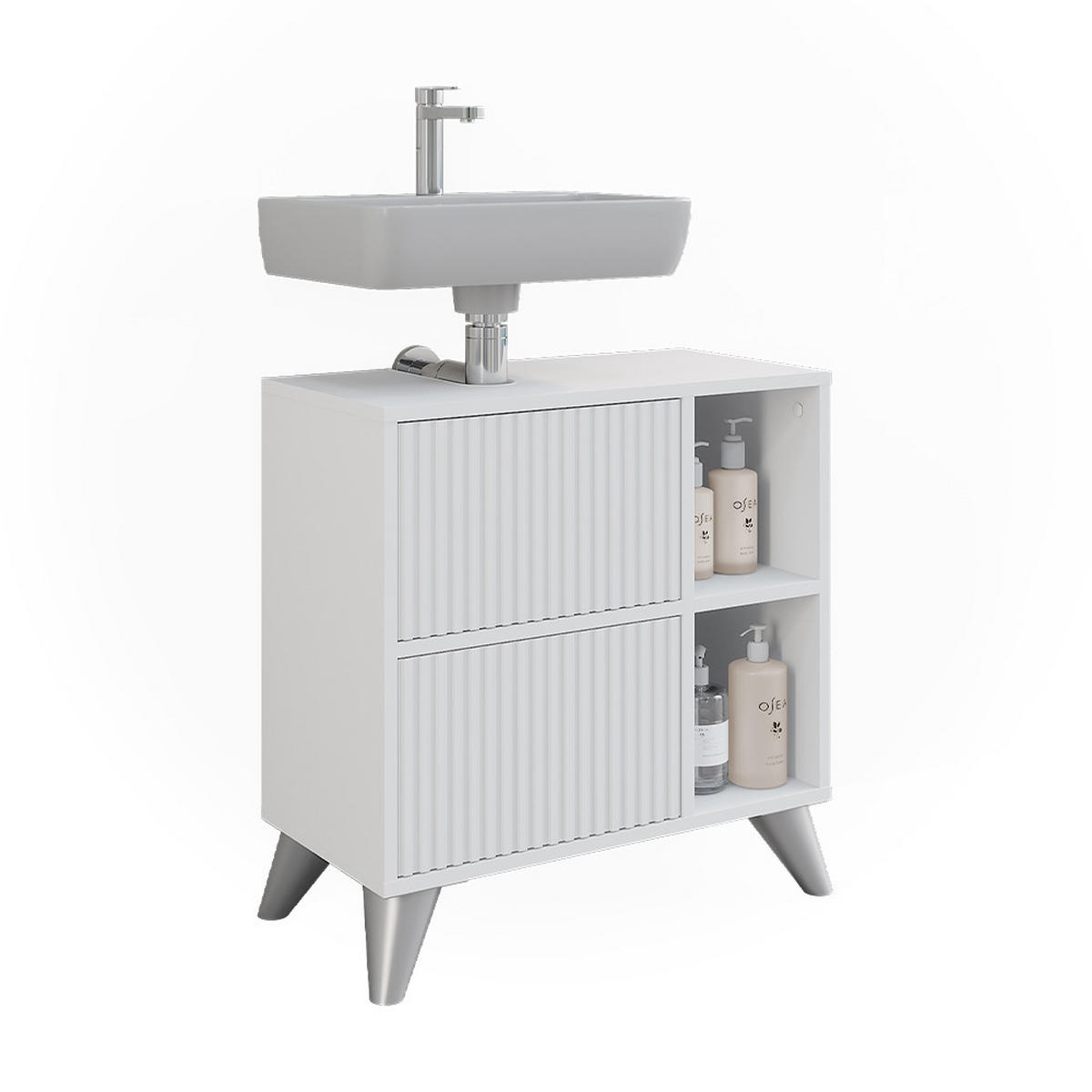 WASCHBECKENUNTERSCHRANK Leano Weiß 60 x 62 cm mit 2 Schubladen - Weiß, Holzwerkstoff (60/62/30cm) - Vicco