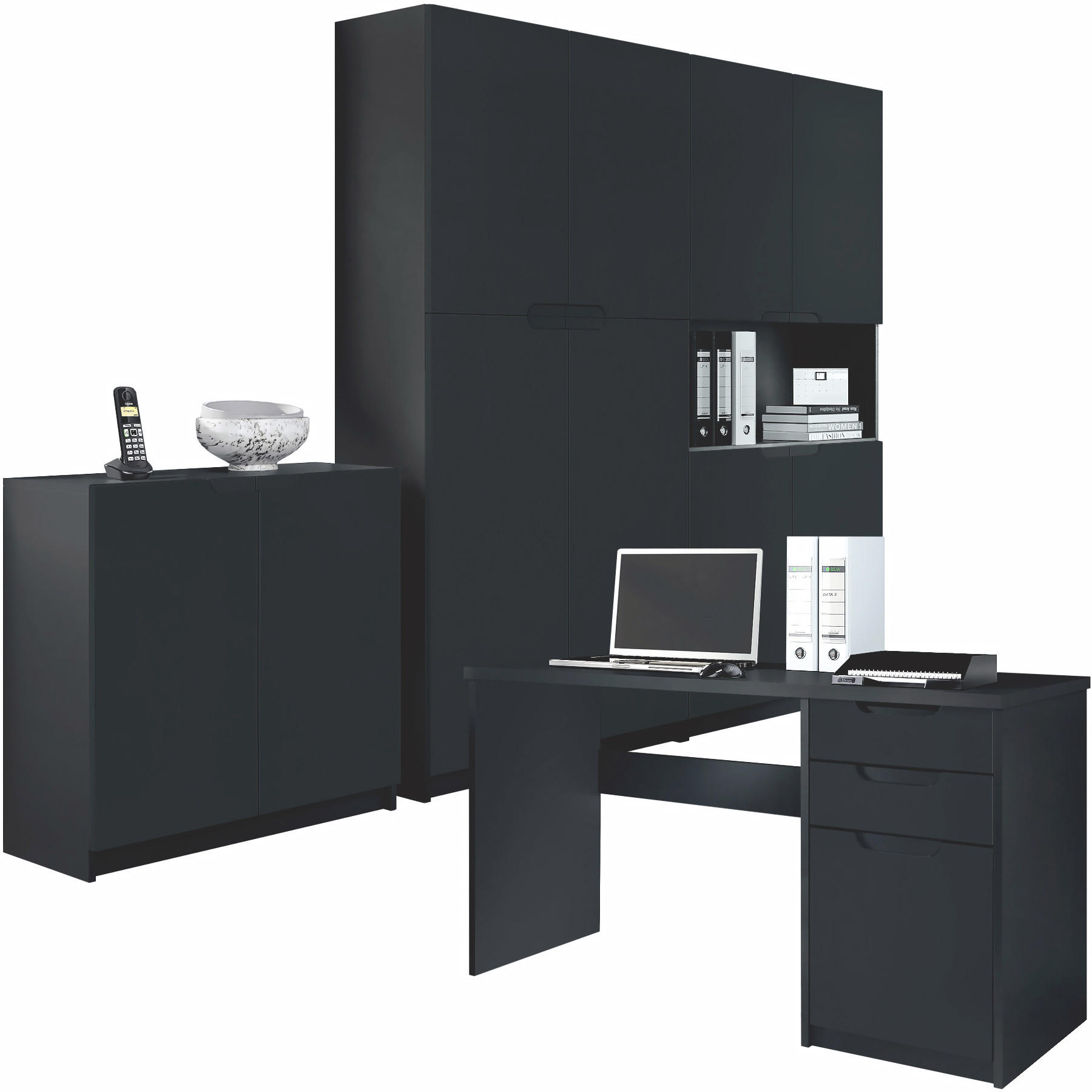 Vladon Büromöbelset Schwarz 246x185x60 cm