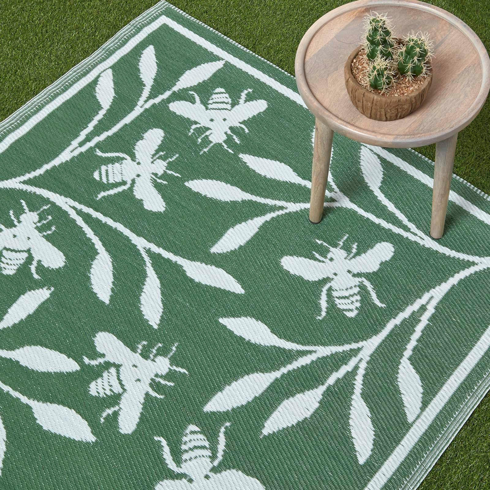 OUTDOORTEPPICH floral mit Bienen-Design 122/182 cm - Grün, Kunststoff (122/182cm) - Homescapes