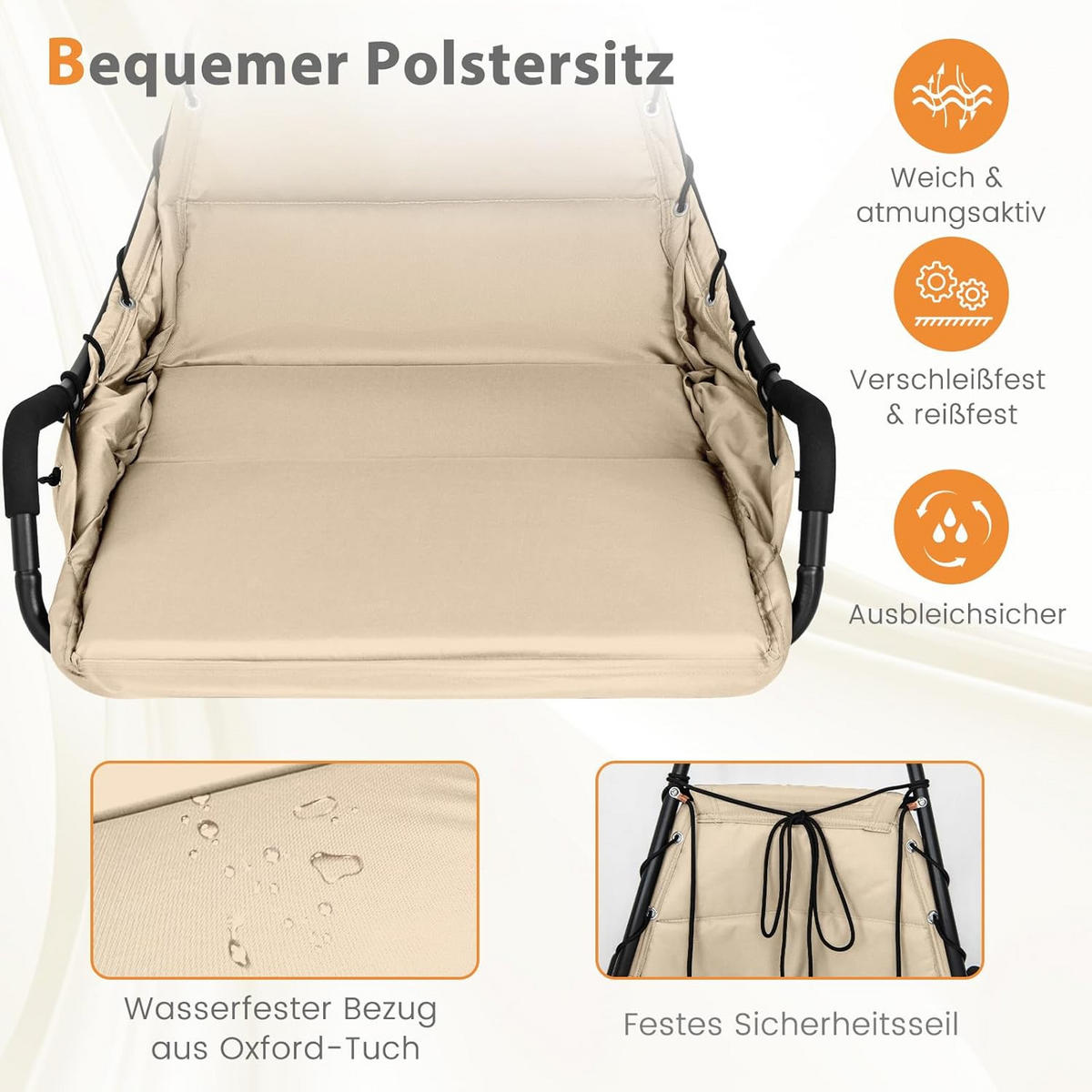 HÄNGESESSEL Beige - Beige, Metall (105/251/101cm) - COSTWAY