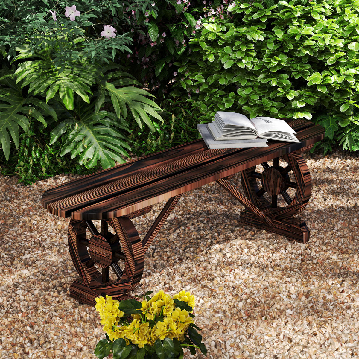 GARTENBANK,2-SITZER Holz mit Zierrollen karbonisiert - Schwarz, Holz (120/39/29cm) - Vallsero