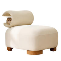 HOCKER Stoff und Holz mit Katzenhöhle in Rückenlehne 79/69/64 cm Beige - Beige, Holz/Textil (69/64/79cm) - Redom