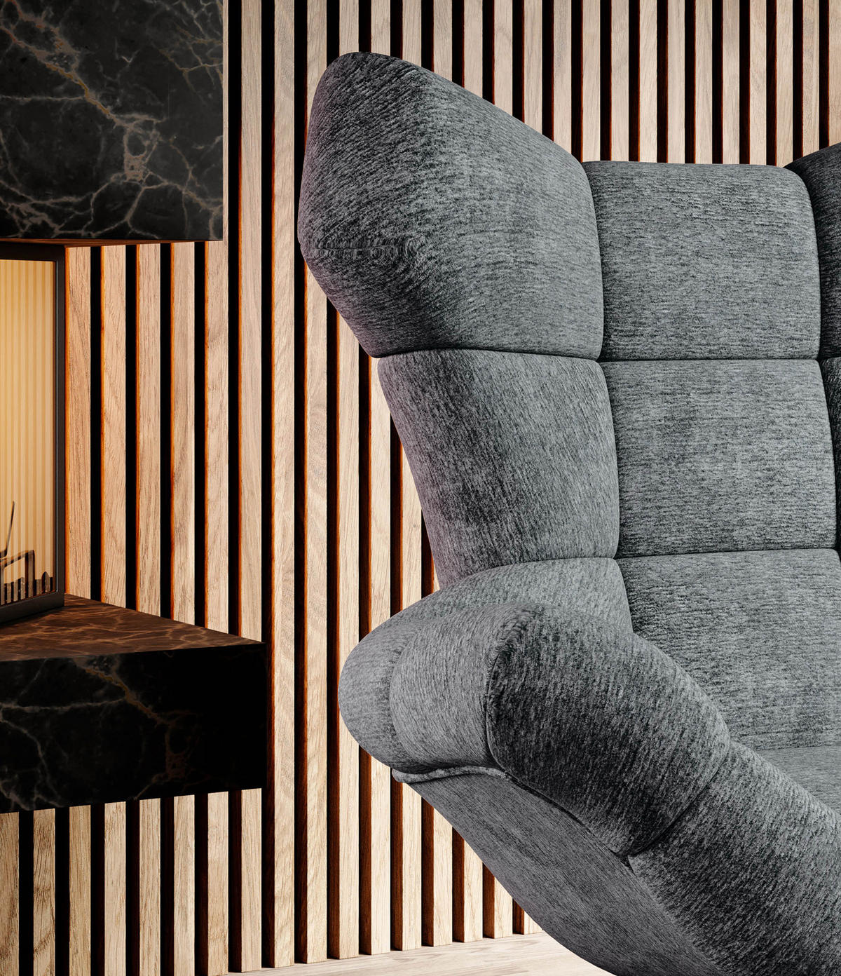 SESSEL SENSI Relaxstuhl mit 360° Drehung und Schwingfunktion – Lux-Schaumkissen, Dunkelgrau, 104x46x119 cm - Anthrazit/Schwarz, Holz/Textil (104/119/84cm) - DomoHome