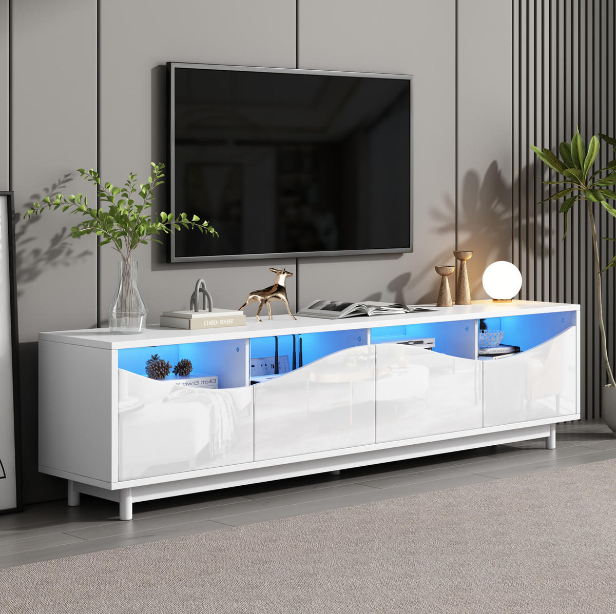 TV-ELEMENT mit LED 175 x 38 x 51 cm MDF Weiß - Weiß, Holzwerkstoff (38/51/175cm) - Beauniv