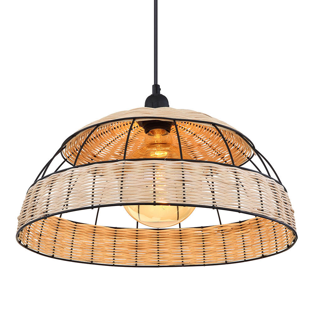 LED HÄNGELEUCHTE Rattan Braun Gitteroptik - Braun, Holz (40/40/120cm) - Globo Lighting