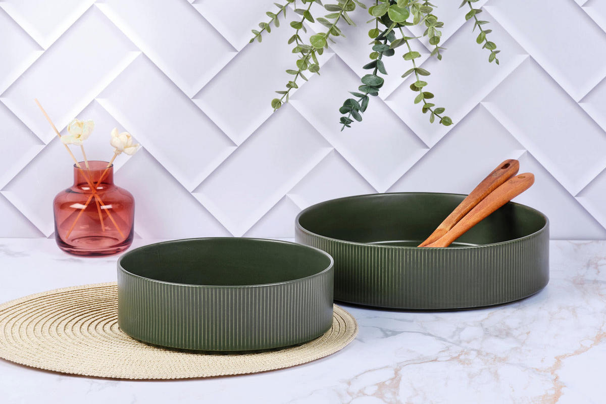 SALATSCHALEN Scandi Ø21,5cm und Ø27,5cm - 2er-Set - Olive - Grün, Keramik - Björn