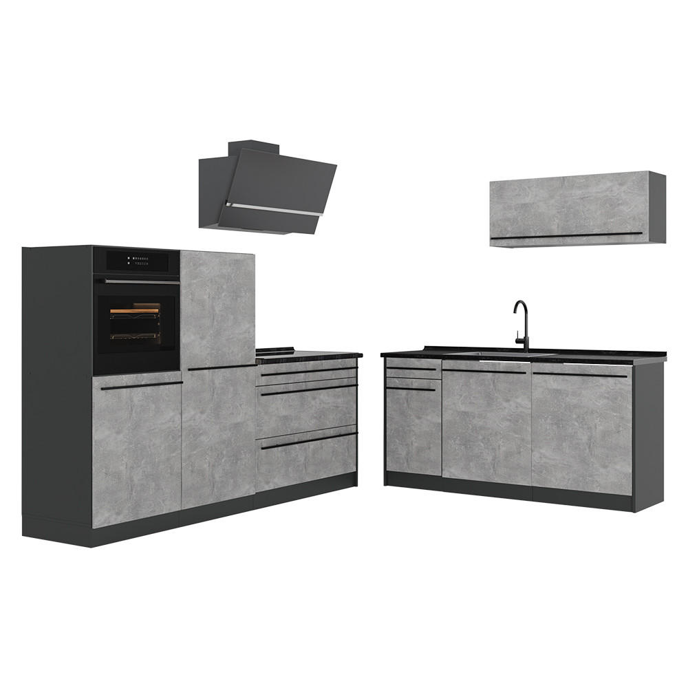 KUCHYŇSKÝ KOUT R-Line, Beton/Antracit, 220 cm pracovná doska antracitová - šedá/antracitová, kompozitní dřevo (220/143/60cm) - Vicco