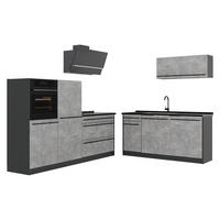 KUCHYŇSKÝ KOUT R-Line, Beton/Antracit, 220 cm pracovná doska antracitová - šedá/antracitová, kompozitní dřevo (220/143/60cm) - Vicco