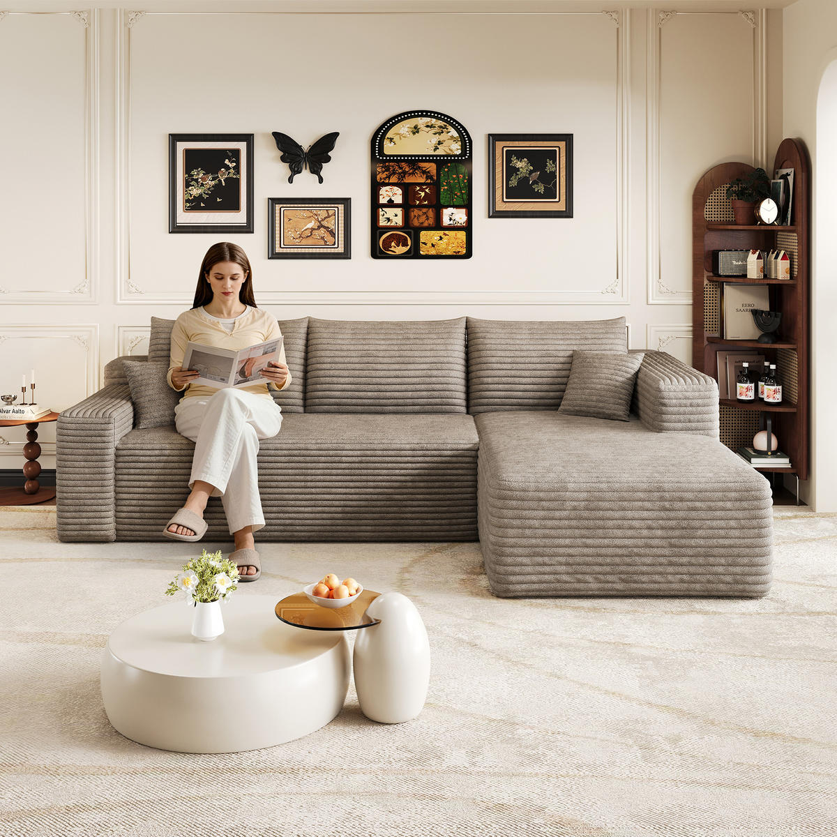 L-FÖRMIGES ECKSOFA Camel 241/151/58 cm 3-Sitzer Ohne Montage - Cognac, Textil (241/151cm) - PANGIVO