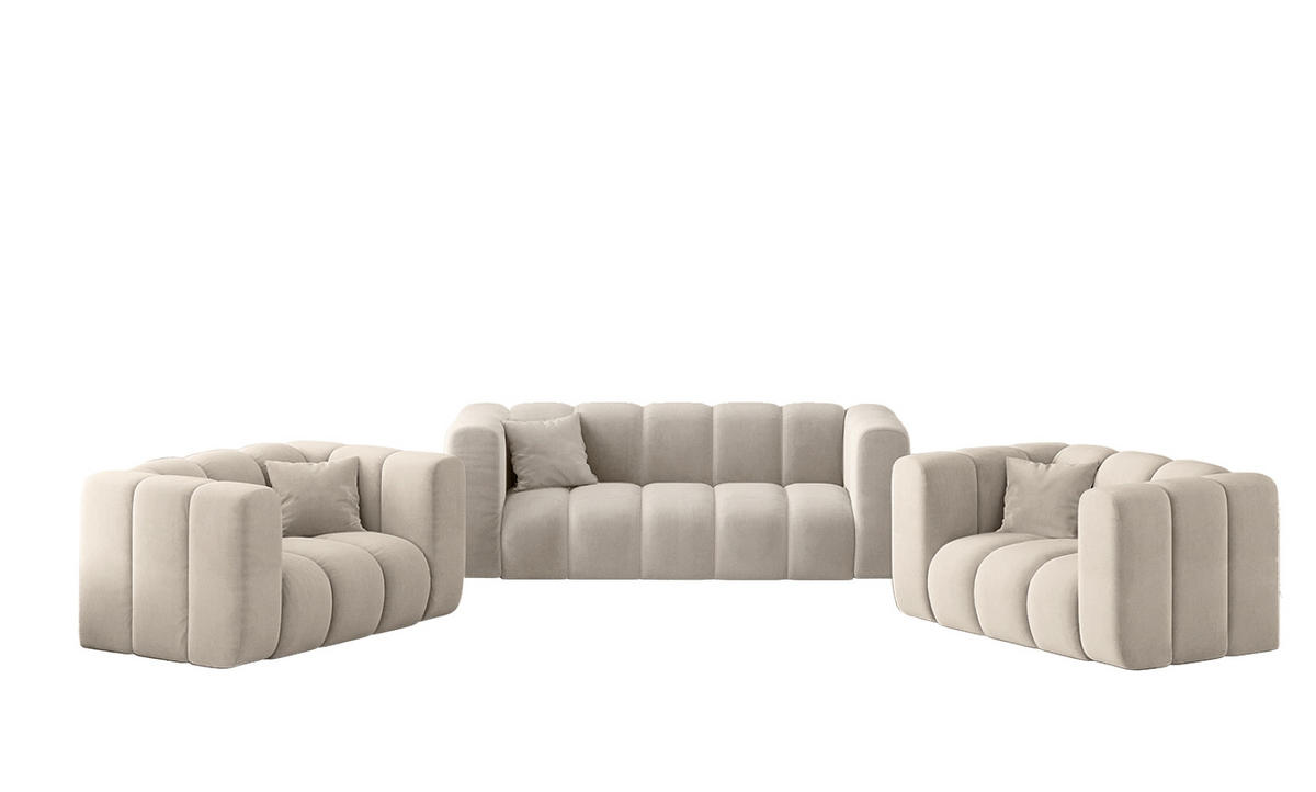 SOFAGARNITUR 2+1+1 Serie Grand Stilvol, Stoff Salvador Salvador Hellgrau - Ecru, Holz (91/70/197cm) - Kaiser Möbel