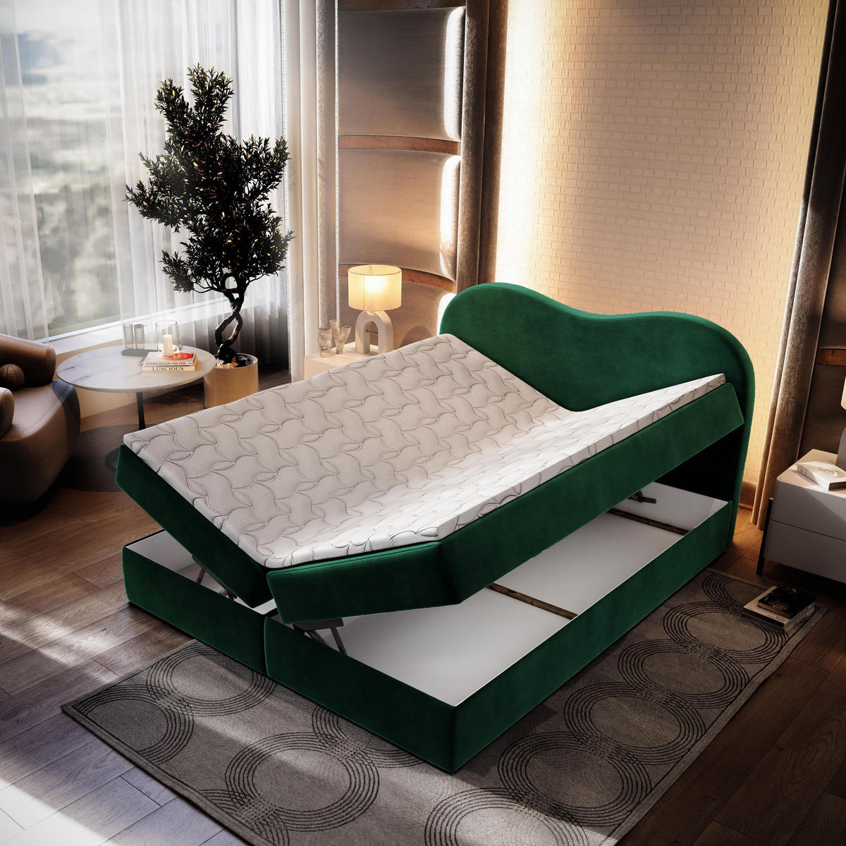 BOXBETT FLUVIA M 180x200 cm mit Matratze und Topper - Grün - Grün, Holz (180/200cm) - MASSENO