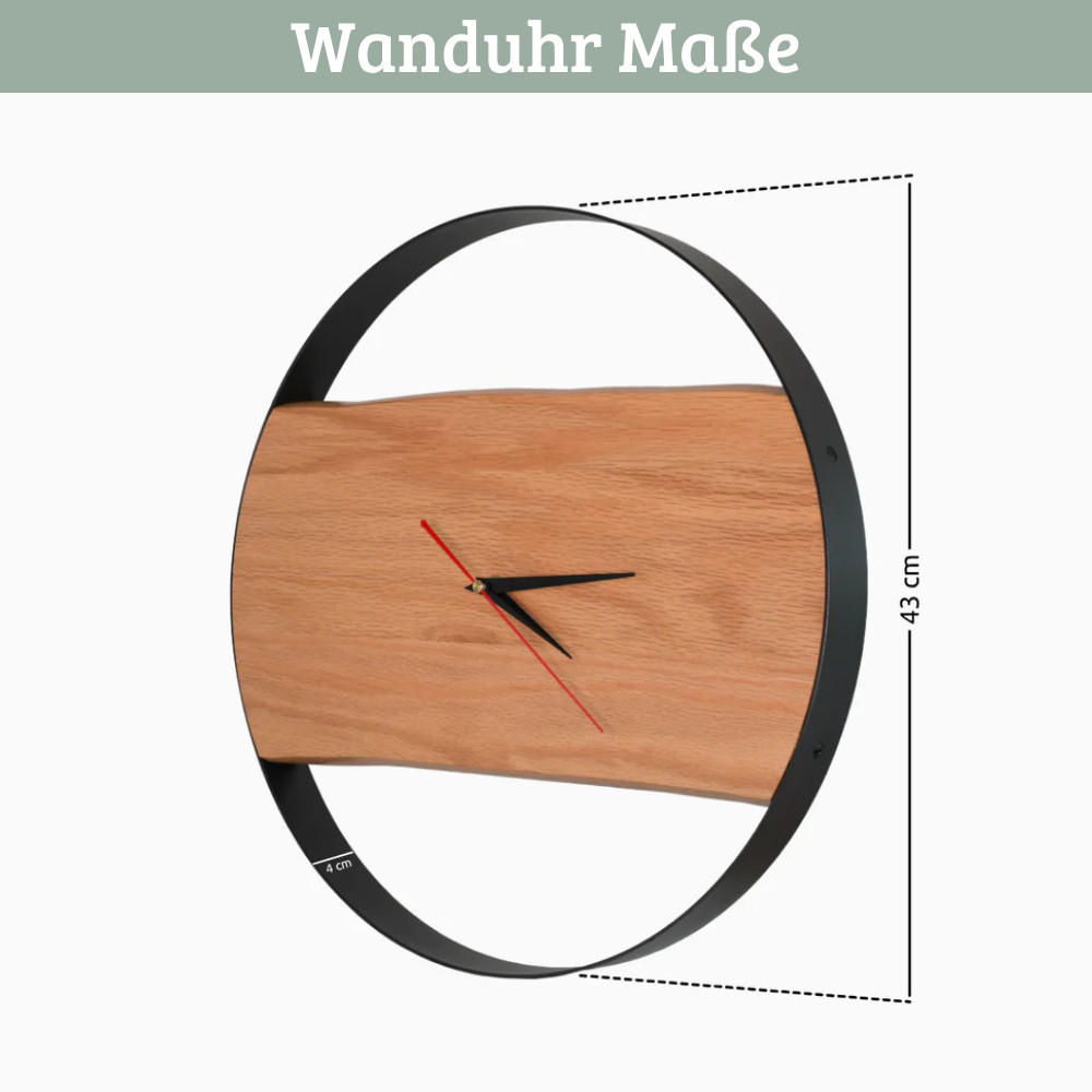 WANDUHR groß Holz PHIL HANDGEFERTIGT 43 cm ⌀ Eiche Geräuschlos - Braun, Holz (43/43/4cm) - DELUKE