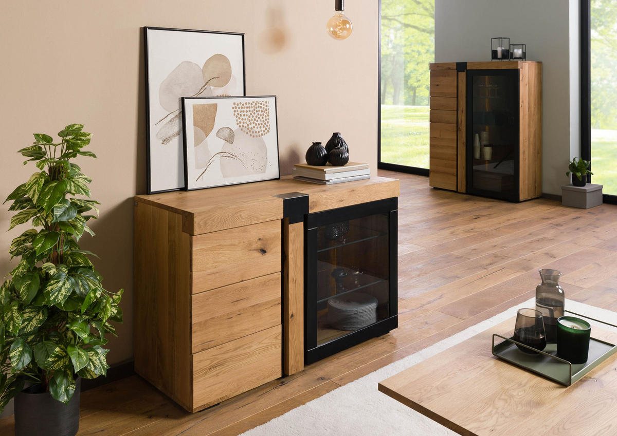 SIDEBOARD Wildeiche 115x45x75 natur geölt ROTTERDAM #115 - Braun, Holz (115/75/45cm) - Massivmoebel24