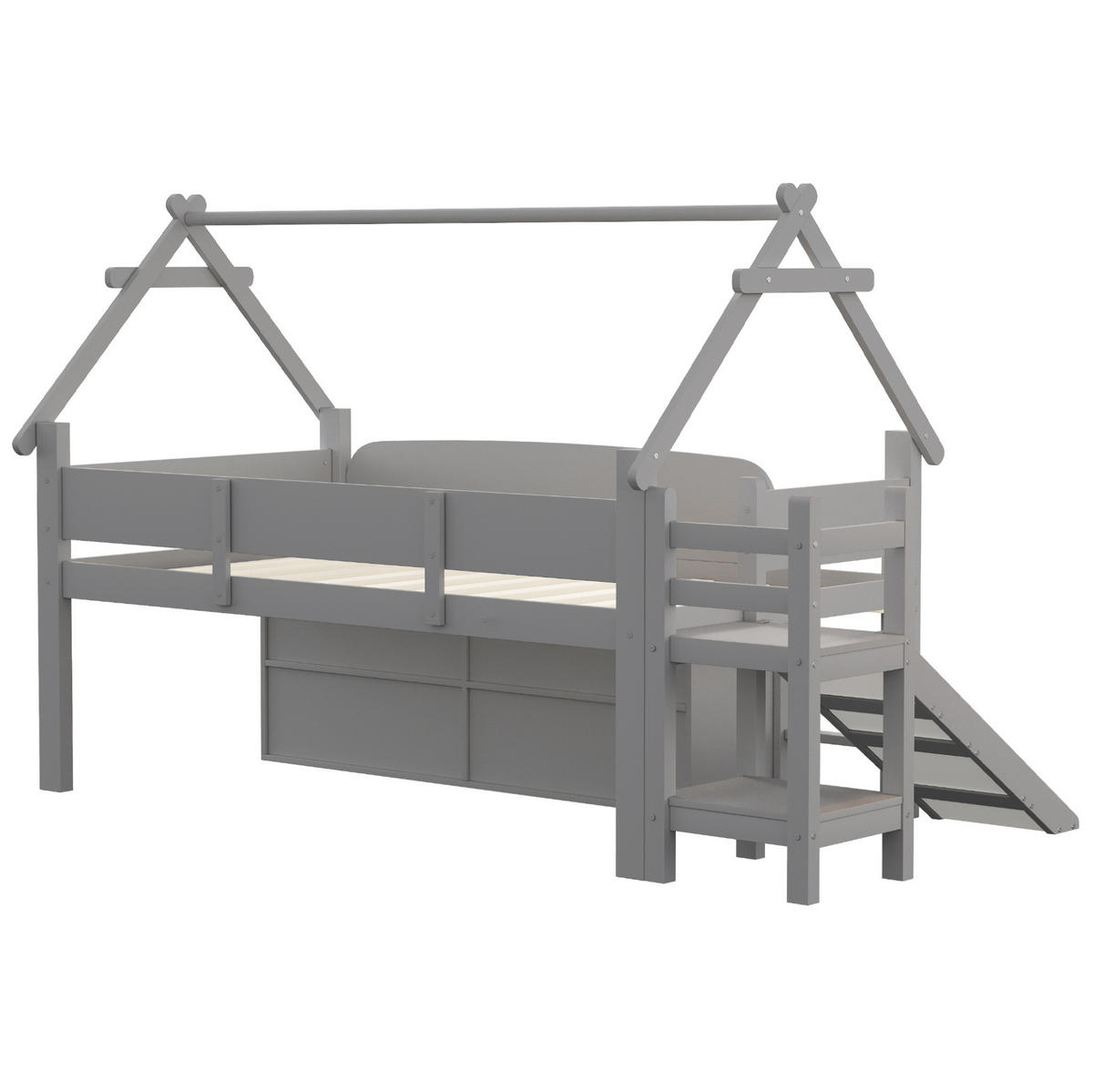 PATROVÁ postel 90/200 cm šedá z masivního dřeva a MDF s výsuvem - šedá, kompozitní dřevo (90/200cm) - OKWISH