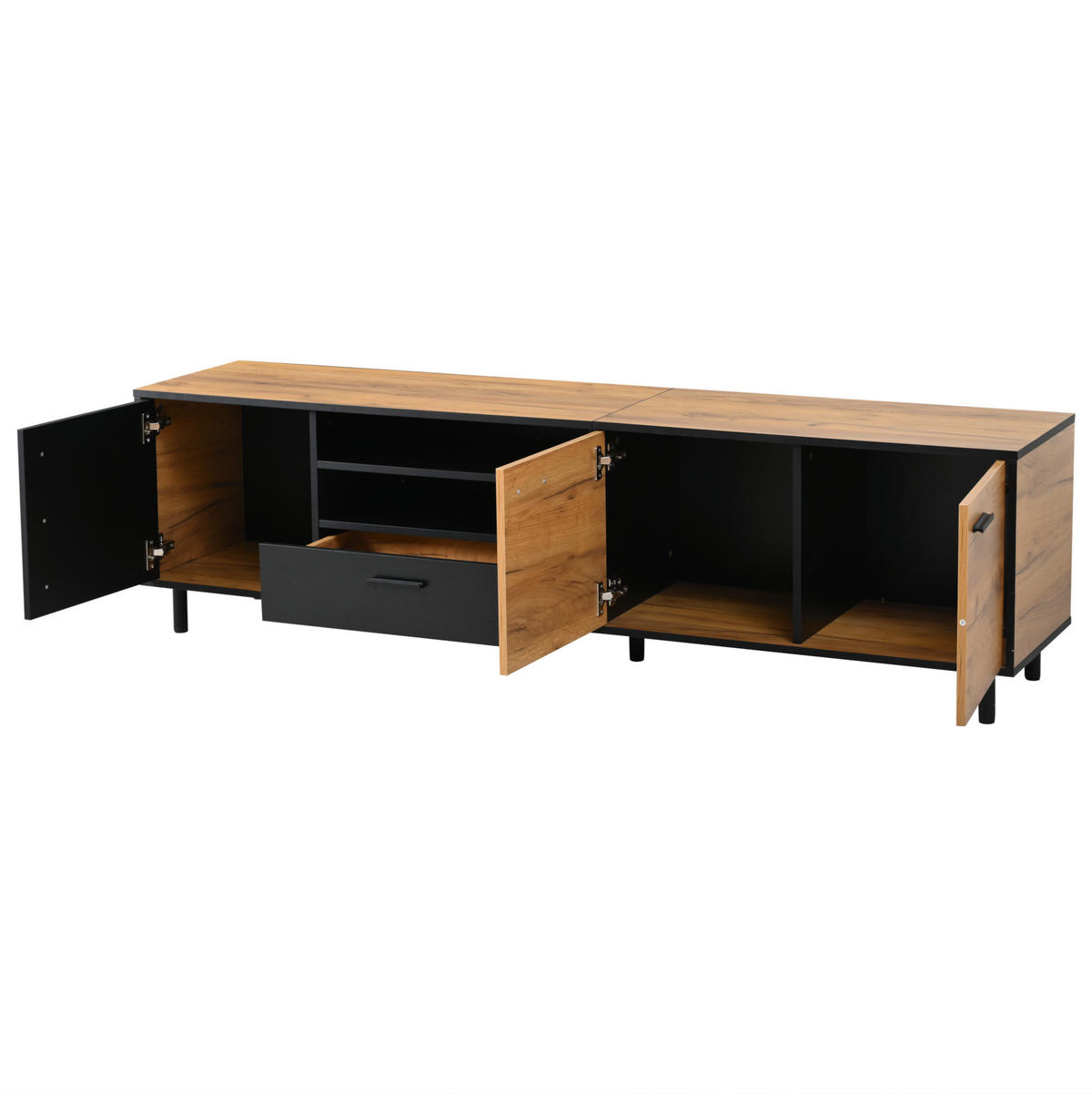TV-LOWBOARD 180/32,5/50 cm mit 3 Türen und Schublade in Holzoptik/Schwarz - Schwarz, Holzwerkstoff (180/50/32.5cm) - BEAOK