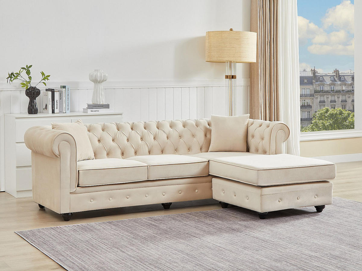 CHESTERFIELD Ecksofa - wendbar - Samt - Beige - TOLEDO - Beige, Textil (228/72/163cm) - Vente-Unique
