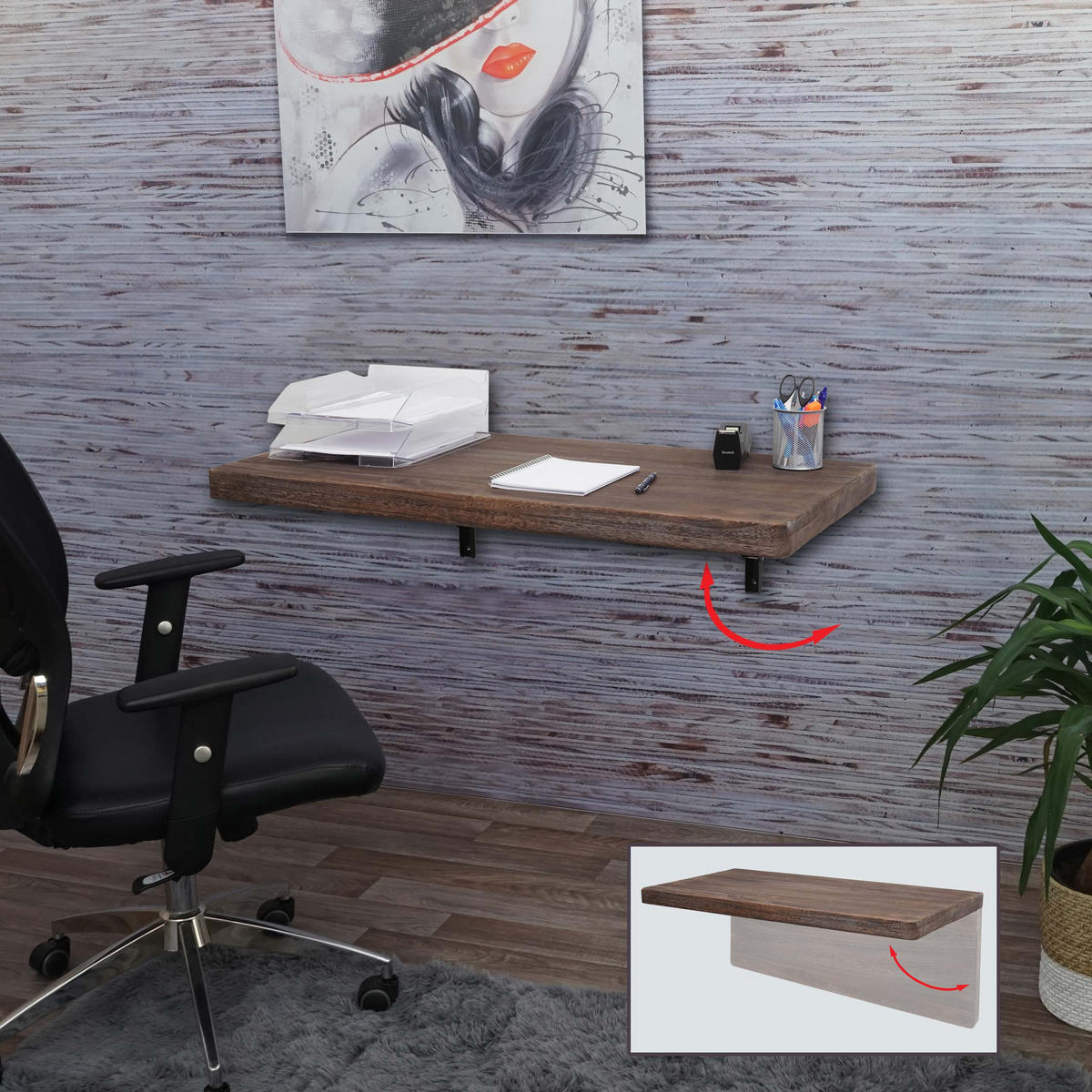 WANDTISCH KLAPPBAR rechteckig Braun - Braun, Holz (100/20/50cm) - MCW