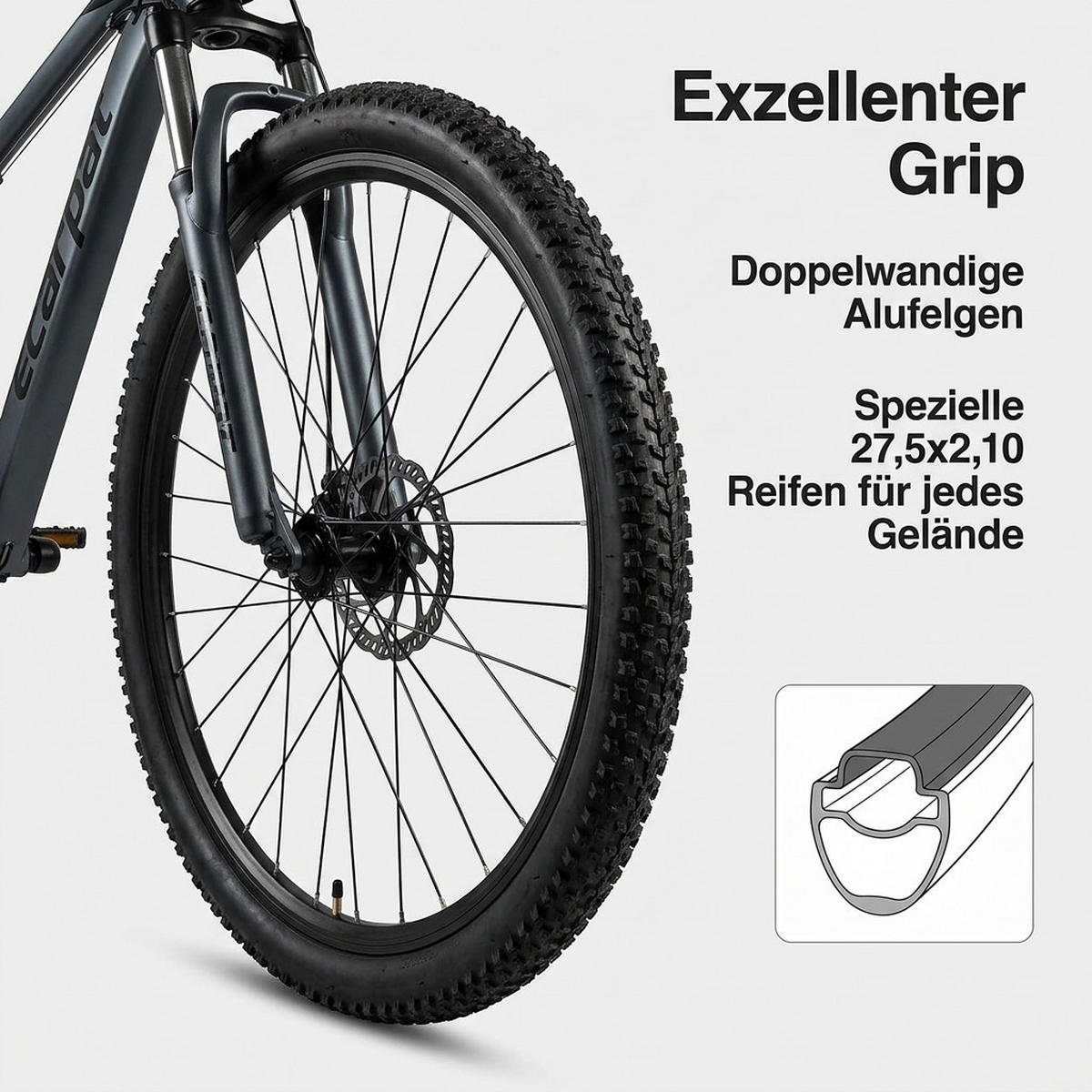 MOUNTAINBIKE 26 Zoll Schwarz + Grün, 21-Gang-Schaltung, Doppel-Scheibenbremsen, Carbonstahl - Grau, Metall (20cm) - Oxeza