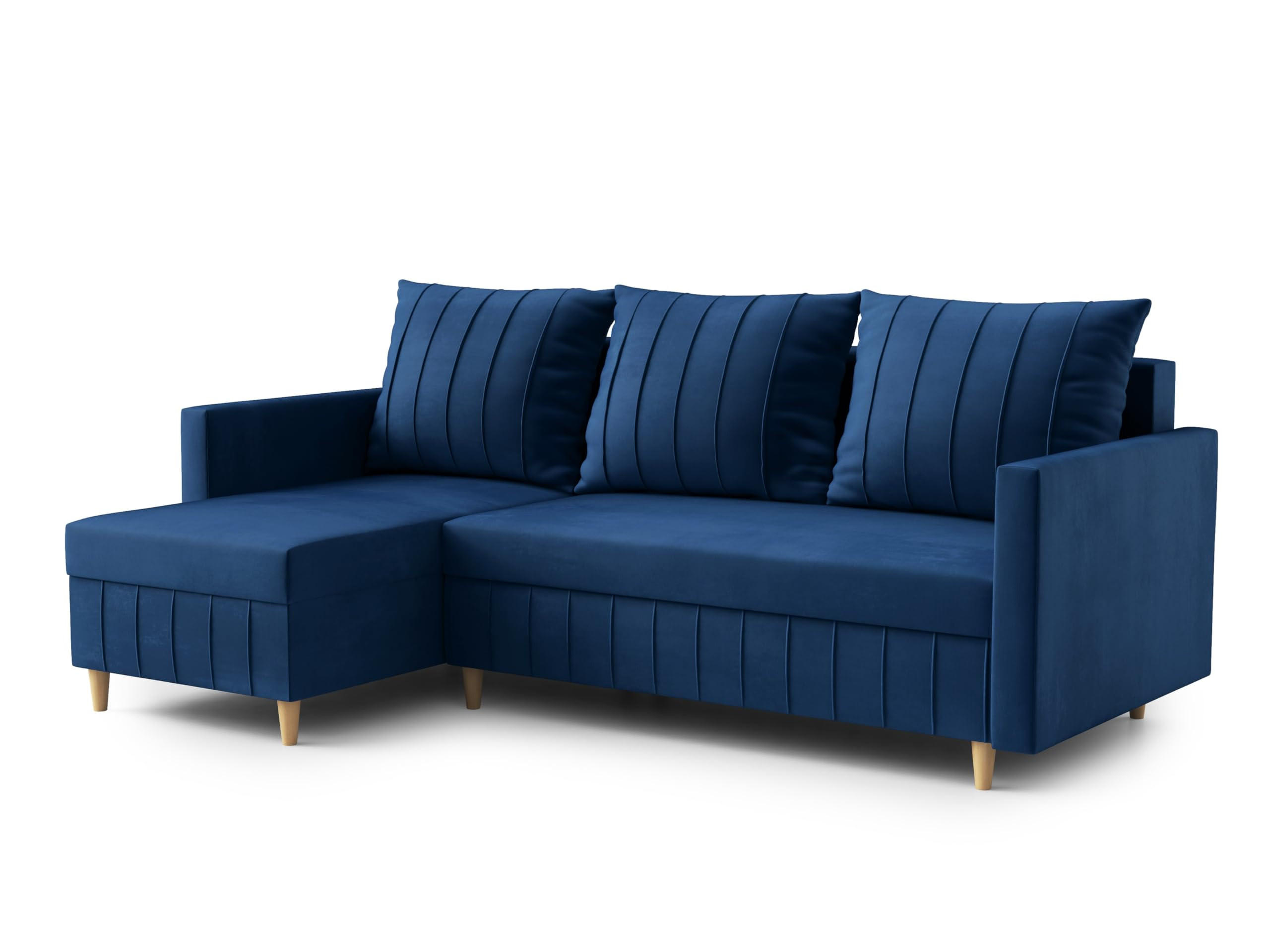 ECKSOFA FOX L-förmig Modernes Verstellbare Kopfstützen Luxuriöser Velours Schlaffunktion lose Rückenkissen freistehend LINKS 146x224x98 cm Blue - Blau, Holz/Textil (146/224cm) - DomoHome