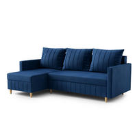 ECKSOFA FOX L-förmig Modernes Verstellbare Kopfstützen Luxuriöser Velours Schlaffunktion lose Rückenkissen freistehend LINKS 146x224x98 cm Blue - Blau, Holz/Textil (146/224cm) - DomoHome