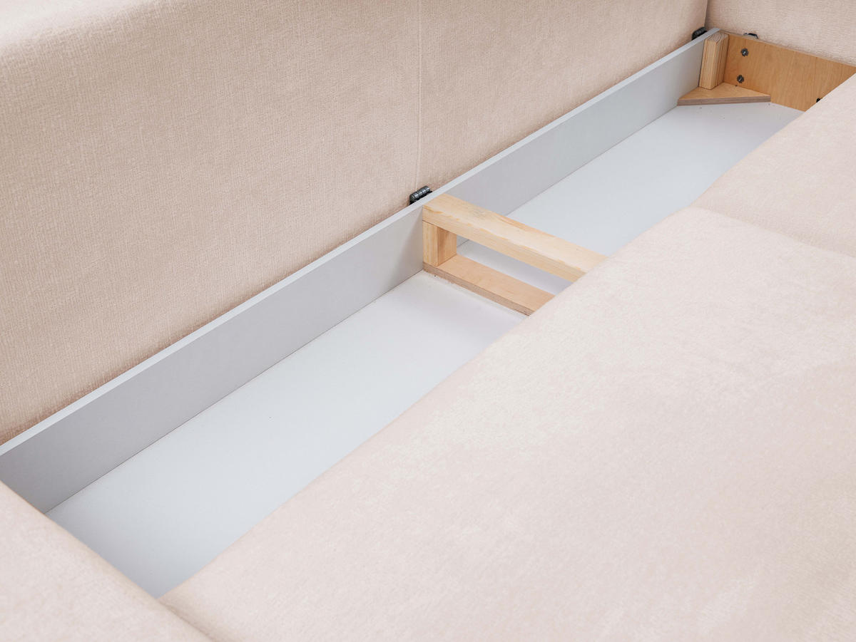 SOFA BOHO Mit Schlaffunktion Und Bettkasten, Wellenfederung, PUR-Schaum, Holzfüße, lose Rückenkissen, freistehend, 244x102x92 cm Rose - Rosa, Holz/Textil (244/92/102cm) - DomoHome