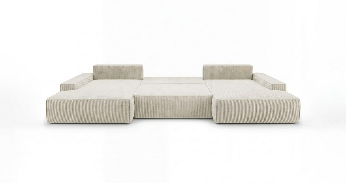 WOHNLANDSCHAFT VERONA U-Form weiß Cord Poso 100 - Schlaffunktion, Bettkasten - Weiß, Textil (385/86/185cm) - Cornero