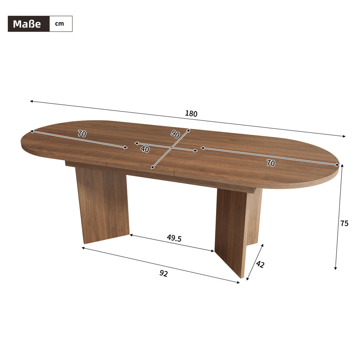 ESSTISCH 140/180/90 cm in Nussbaumoptik, ausziehbar mit abgerundeten Ecken - Walnussfarben, Holzwerkstoff (180/90/75cm) - Flora Grace