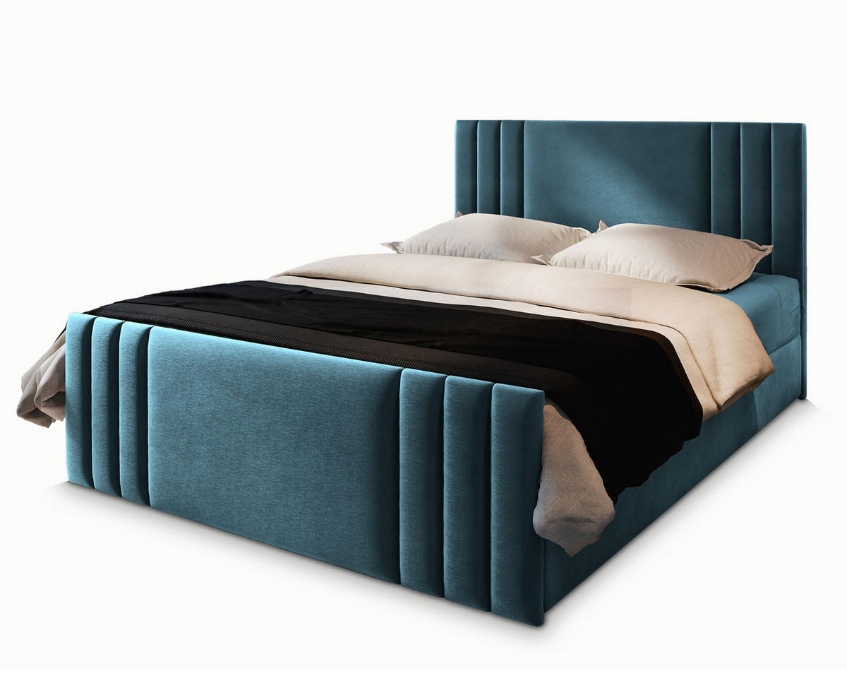 BOXBETT KANES 140x200 cm mit Matratze und Topper - Blau - Blau, Holz (140/200cm) - MASSENO