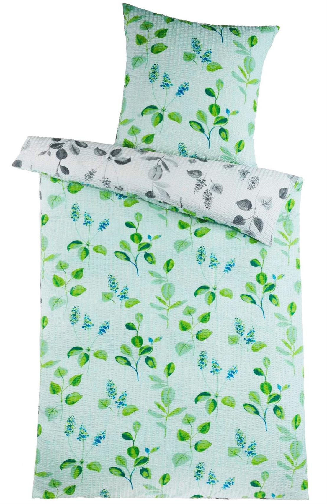 SEERSUCKER-BETTWÄSCHE 135x200 Kariert Sommer Bettbezug Bügelfrei aus 100% Polyester, Mikrofaser Bettbezüge Grau Grün - Grün, Textil (135/200cm) - Carpe Sonno
