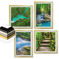 WANDBILDER 4er Set - 50x50 cm & 40x60 cm Goldrahmen - Grüne Wälder, kristallklares Wasser - Goldfarben, Kunststoff (50/50cm) - ArtPrintCave