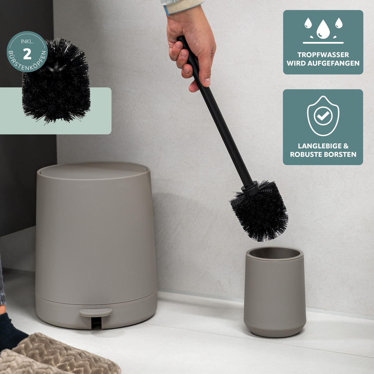 BAD-ACCESSOIRES-SET TESERO, Soft-Touch, braun - Braun, Kunststoff (22.5/25.5/25cm) - eluno