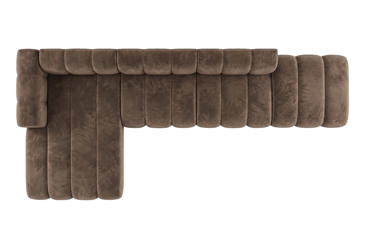 ECKSOFA Modulares In L-Form Mit Hocker, Velvet-Stoff Riviera, Braun, Links, GRAND - Braun, Holz (386/179cm) - Kaiser Möbel