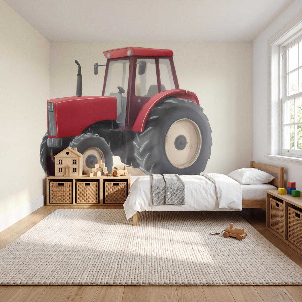 KINDERTAPETE - Traktor - Minimalistisch - Illustration - Rot - 500x300 cm - Rot, Papier (500/300cm) - OnlyWow