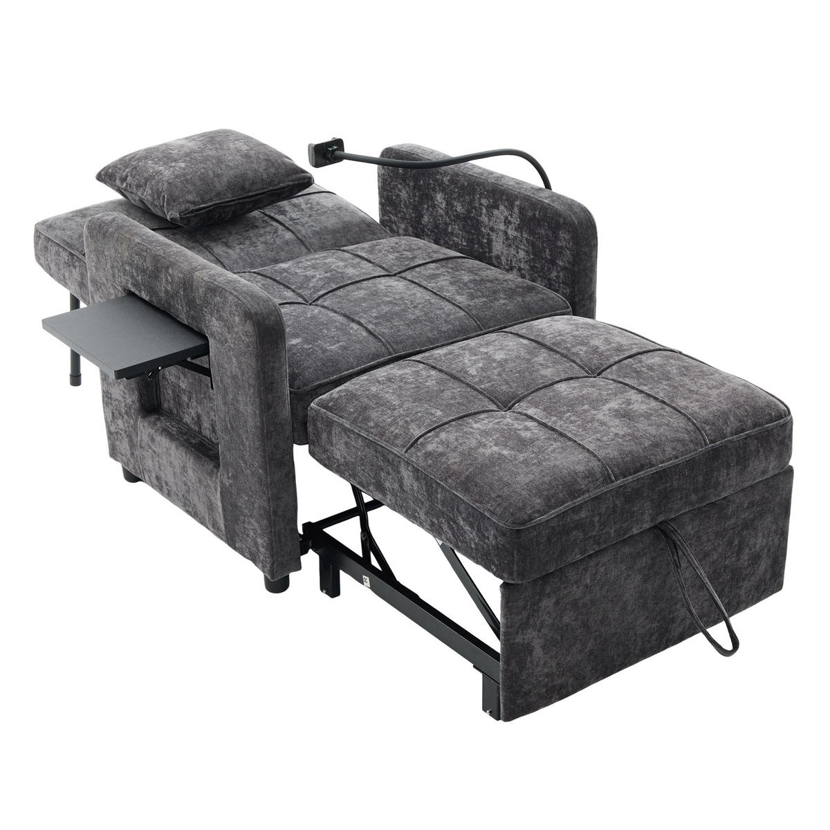 SCHLAFSESSEL 2-in-1 mit Tischchen und Stauraum, DE-42290, Grau - Dunkelgrau, Metall (79/83/167cm) - ComfortXL