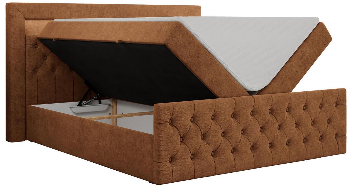 BOXBETT GOLD-9 LED 140/200 Orange Struktur - H4 - Orange, Holz/Textil (140/200cm) - MKS