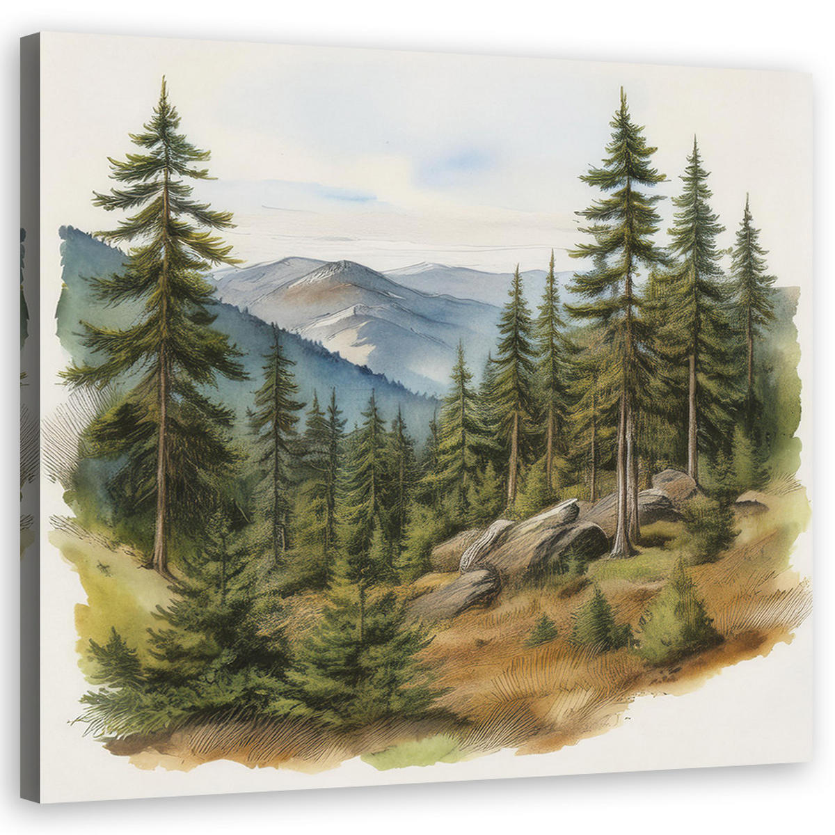 WANDBILD landschaft berge wald - Grün, Textil (50/50cm) - Feeby