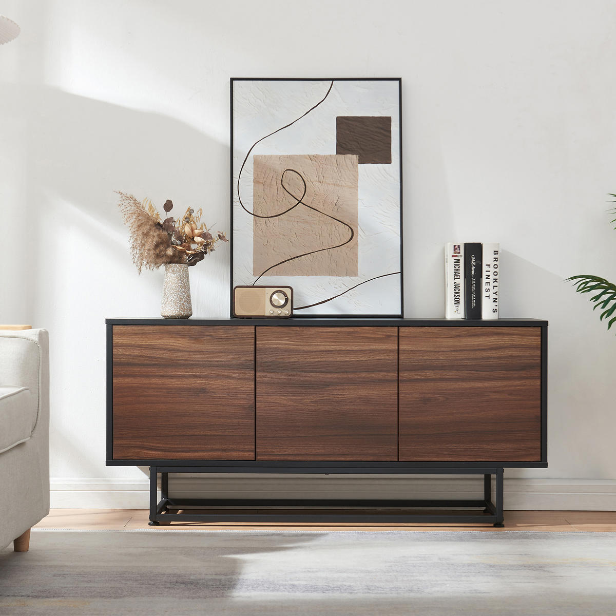 SIDEBOARD Boxholm - Walnussfarben/Schwarz, Holzwerkstoff/Metall (120/55/30cm) - [en.casa]