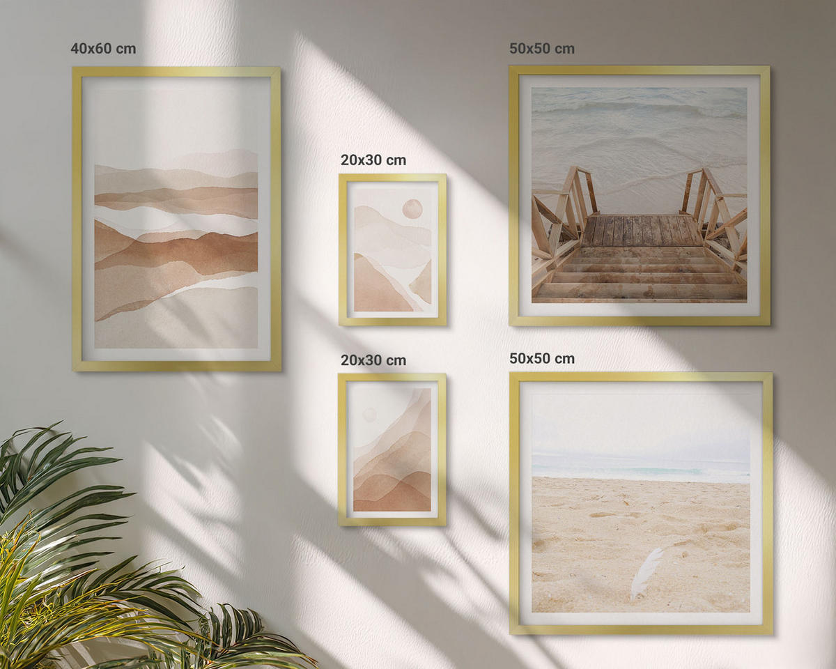 WANDBILDER 5er Set - 50x50 cm & 20x30 cm & 40x60 cm Goldrahmen - Abstrakte braune Landschaften - Goldfarben, Kunststoff (40/60cm) - ArtPrintCave