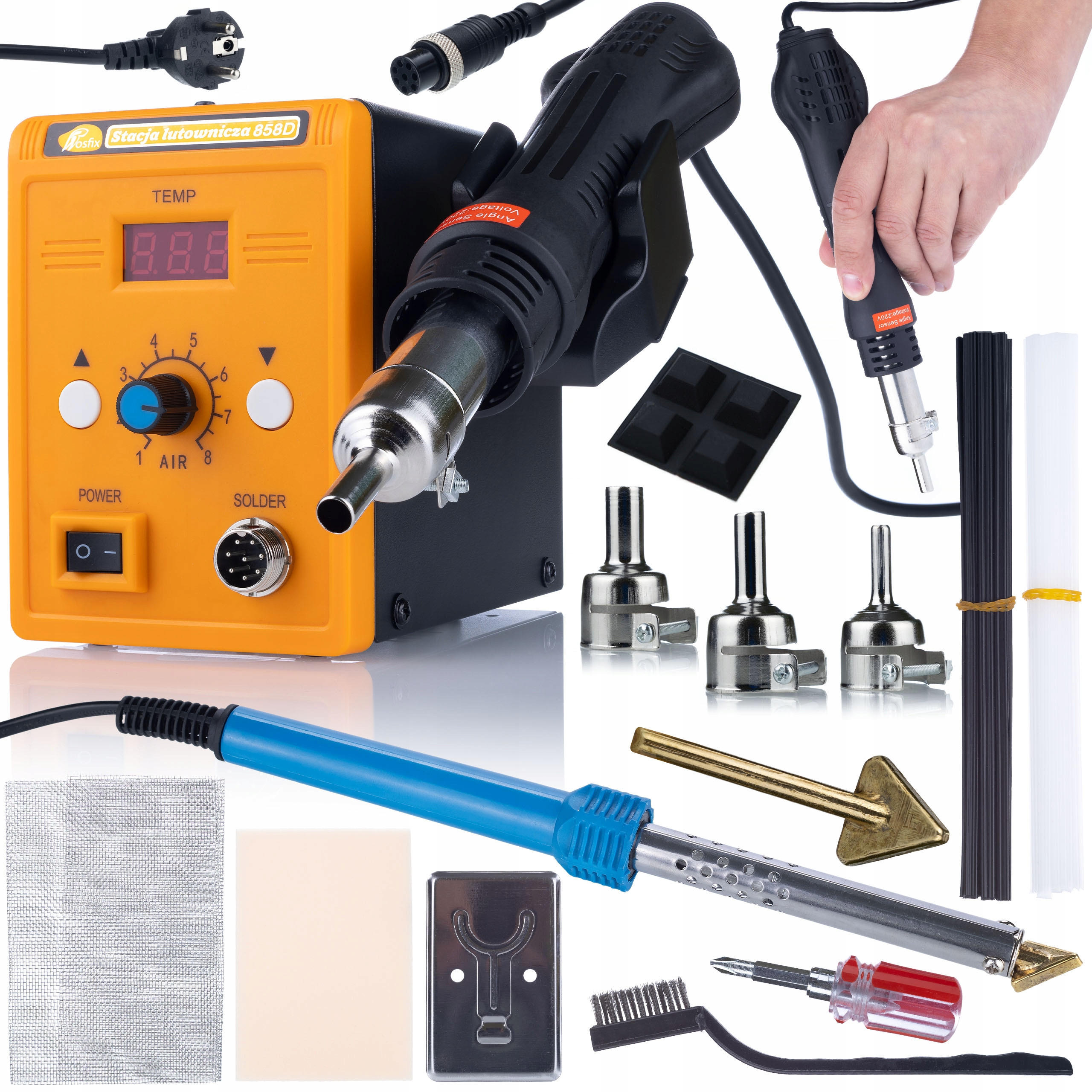 LÖTSTATION 858D, LÖTKOLBEN BL80W Set - Heißluft 700 W, 100-500 °C, 3 Düsen, Kunststoffzubehör - Multicolor, Kunststoff/Metall (10/10/10cm)