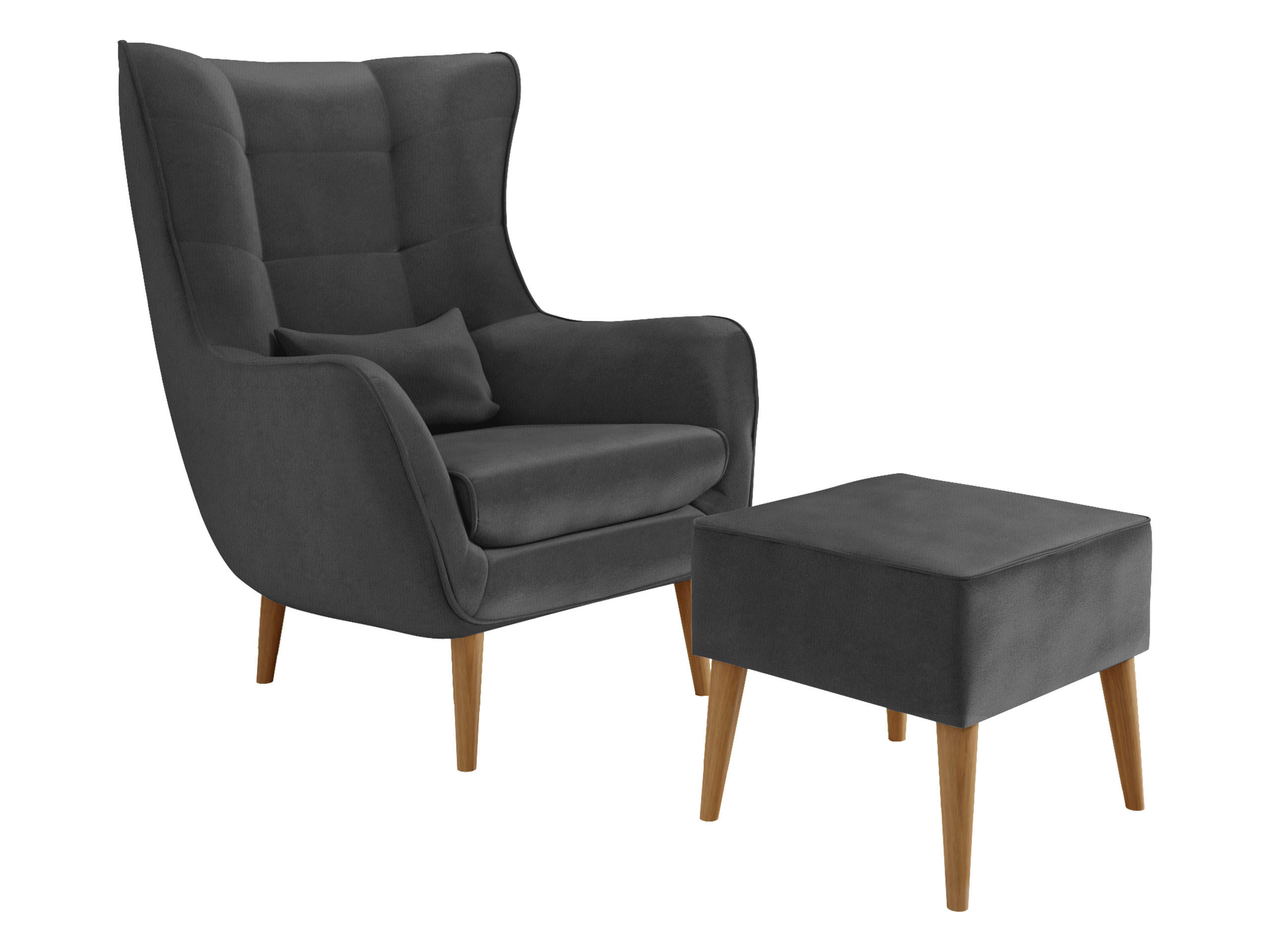 SESSEL Estjano mit Fußbank - Beige/Grau, Holz/Textil (80/106/95cm) - MIRJAN24