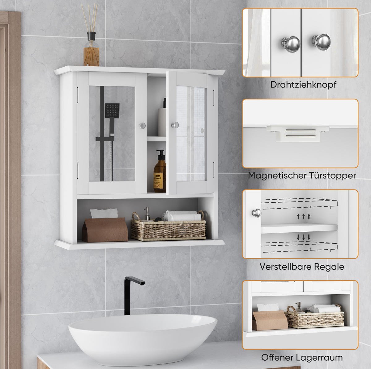 BADEZIMMERSCHRANK mit Spiegel 54,6 x 19,8 x 60 cm Weiß - Weiß, Glas (20/60/50cm) - Beauniv