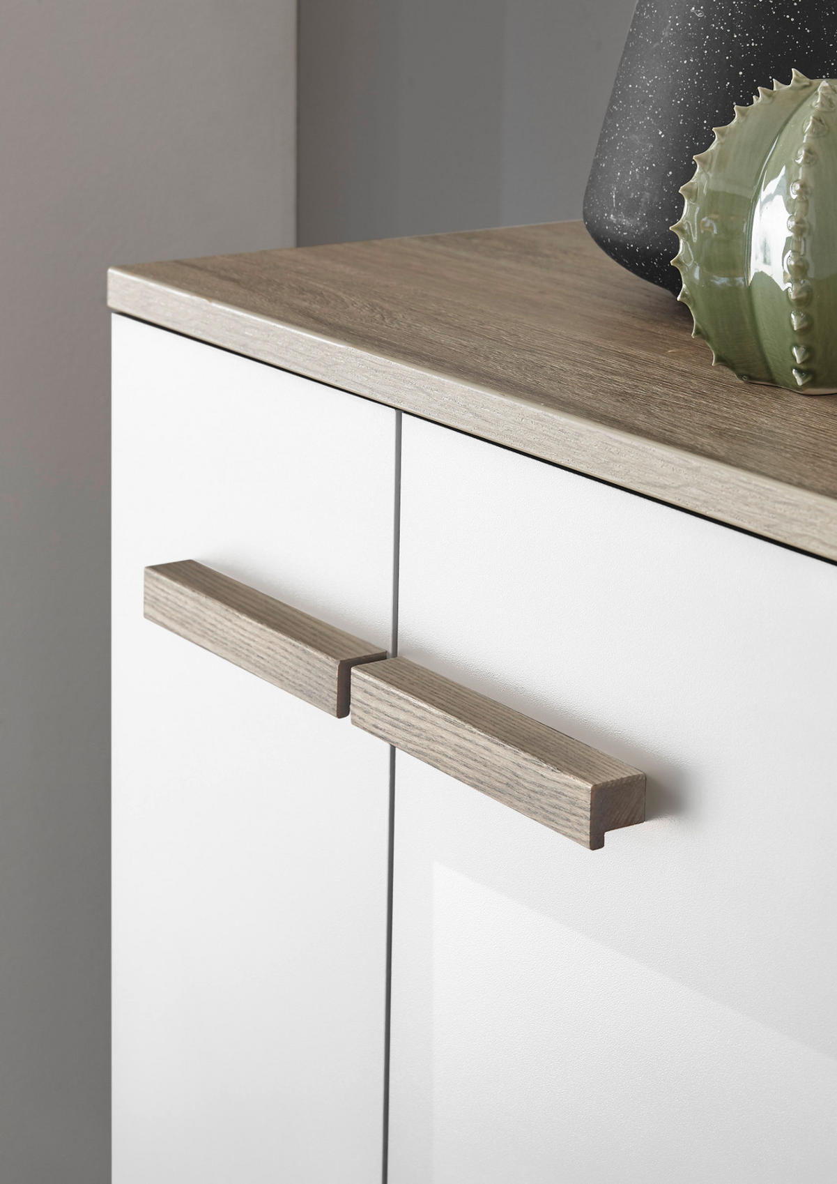 BAD-KOMMODE weiß Lack Hochglanz, Eiche, Midischrank hängend, stehend 51 x 110 cm - Weiß Hochglanz/Eichefarben, Holzwerkstoff/Kunststoff (51/115/30cm) - Furn.Design