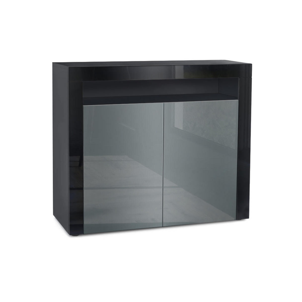 KOMMODE Valencia Grau Hochglanz / Schwarz Hochglanz - Grau, Holzwerkstoff (108/92/40cm) - Vladon